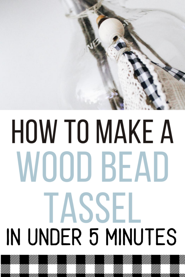 DIY wood bead tassel with buffalo check ribbon