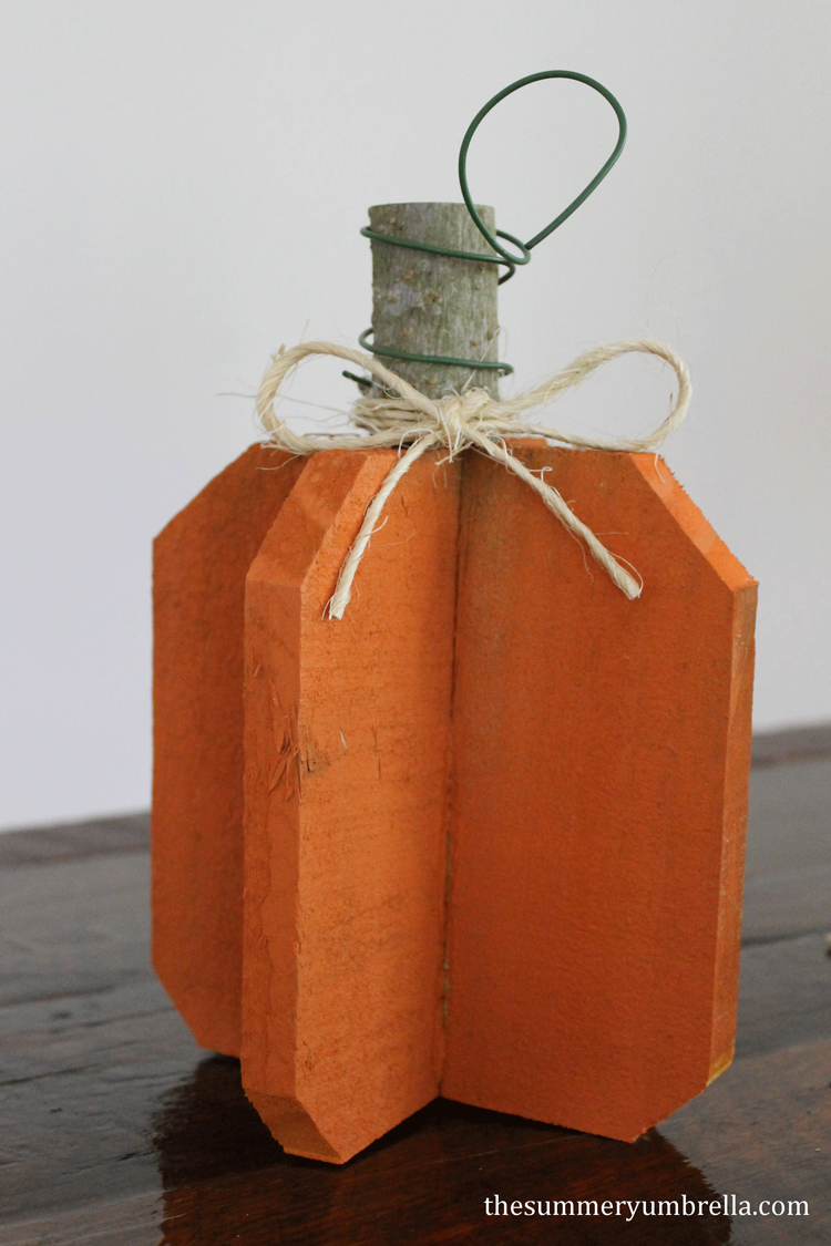 reclaimed wood pumpkin with stem and wire 