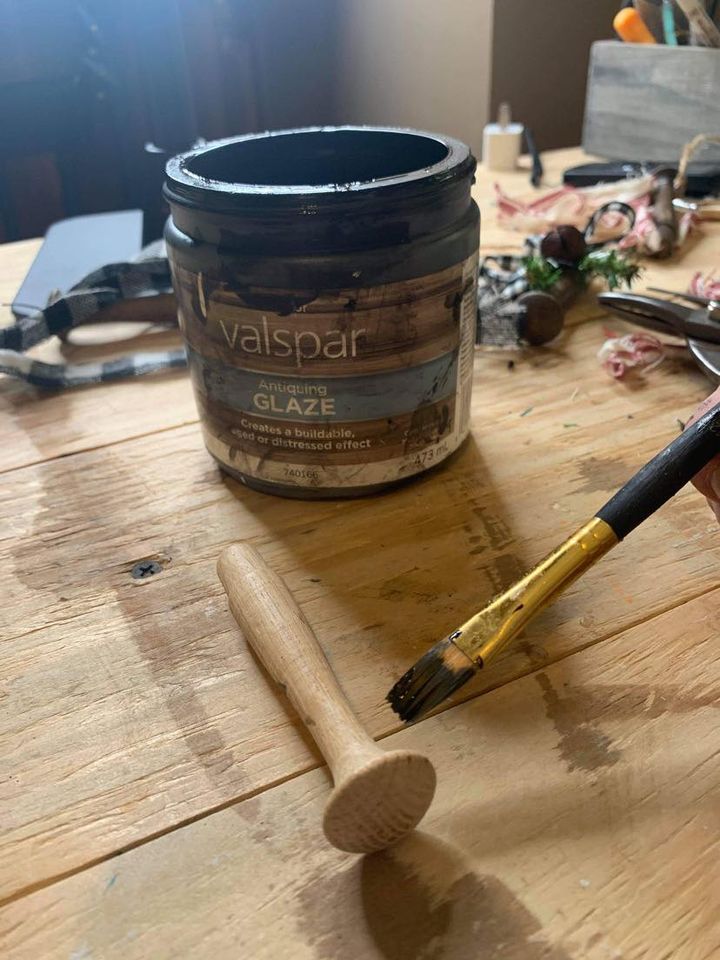 antiquing a wood peg with glaze