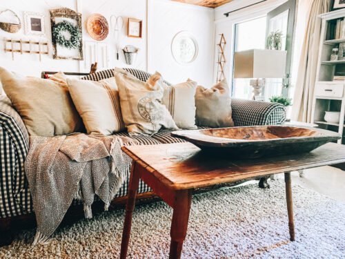 Our Buffalo Check Couch from Marketplace - Roost + Restore