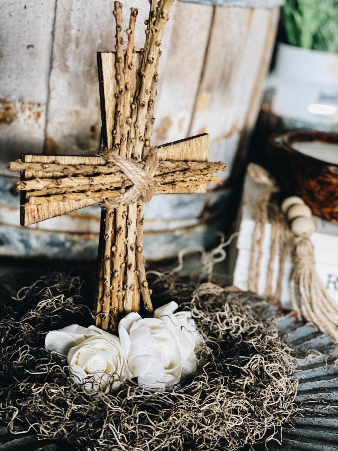 DIY Easter Cross Decor Roost Restore   Dollar Tree Cross Makeover Using Sola Wood Flowers 02 1150x1533 