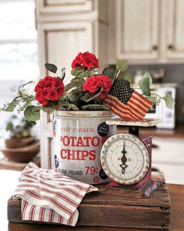 vintage July 4th decor with old scales